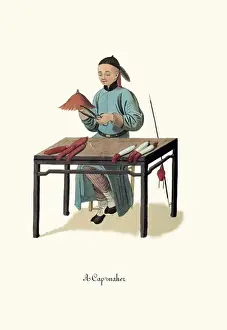 Prints of Capmaker, China - Costumes and Occupations November Prints: Capmaker Print, a photograph of a traditional Chinese capmaker