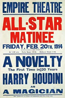 Prints of Colour lithograph, poster format, advertising Harry Houdini's first novelty in 20 years September Prints: Harry Houdini Colour Lithograph Print