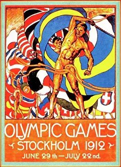 Prints of Colour poster advertising the Stockholm Olympic Games. Dated 1912 Sweden Prints: Colour Print of the Stockholm Olympic Games Poster