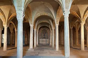 Last Resting Place Italy Prints: Crypt with a vaulted ceiling and lots of columns