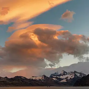 Prints of Cumberland East Bay and the mountains of the Allardyce Range. Typical cloudscape of South Georgia. Antarctica, Subantarctica, South Georgia, October Cumberland Prints: Cumberland East Bay Print