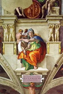 Prints of The Delphic Sibyl (Sistine Chapel ceiling in the Vatican) by Buonarroti, Michelangelo (1475-1564)/ The Sistine Chapel, Vatican/ 1508-1512/ Italy, Florentine School/ Fresco/ Renaissance/ Mythology Vatican City Prints: Print of The Delphic Sibyl in Renaissance style