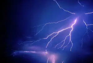 Stormy Weather Photography Prints: Dramatic flash of air discharge spider lightning. Tucson, Arizona, USA