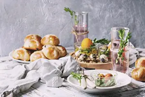 Easter Celebration Ideas Prints: Easter table setting with colored orange eggs