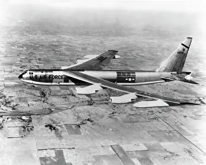 Vintage Aviation Transport Prints: High angle view of a bomber plane in flight, B-52 Stratofortress, US Air Force
