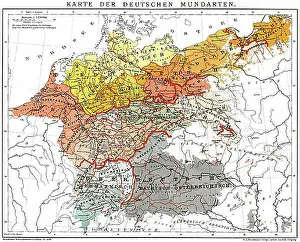 Old Europe Maps Prints: Historical map of German dialects, 1894, Germany, Europe