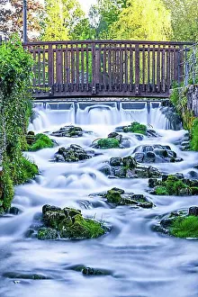 Central Europe Scenery Prints: Lippe waterfall at the source of the river Lippe, Bad Lippspringe, North Rhine-Westphalia