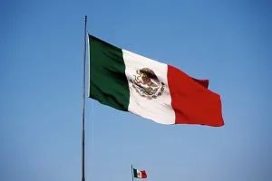 Mexican National Flag Prints: Low angle view of two Mexican flags