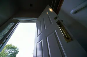 Low Angle View Photography Prints: Low angle view of an open door