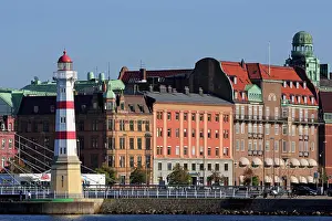 European Harbour Scene Prints: Malmo Harbor Lighthouse, Malmo, Skane County, Sweden, Scandinavia, Europe
