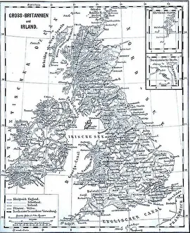 Prints of Map of Great Britain and Ireland as it stood in 1870, digitally restored reproduction of a 19th century original, exact original date not known Map Prints: 1870 Great Britain and Ireland Print