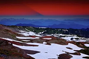 Mount Rainier National Park Prints: Mount Rainier casts a shadow at sunset