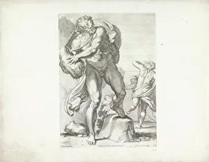 Prints of Polyphemus throws a stone at Acis, Carlo Cesio, After Annibale Carracci, 1656 print The monstrous one -eyed giant Polyphemus throws a stone at his rival acis. Acis flees with Galatea towards the sea Annibale Carracci Prints: Polyphemus throws a stone at Acis, an etched print
