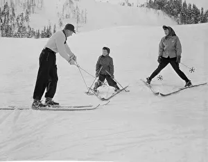 Recreational Winter Activities Prints: Ski instructor giving lessons