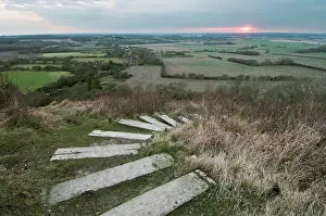 English Countryside View Prints: Steps leading from The Devil's Kneading Trough at sunset