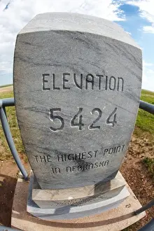 Prints of Stone marker at Nebraska's highest elevation point, Panorama Point, 5, 424 feet above sea level September Prints: Panorama Point Stone Marker Print