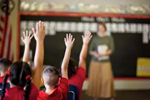 2019 Prints: Students with Hands Raised Classroom Print