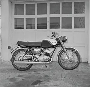 Black And White Motorcycle Photos Prints: Side view of motorcycle