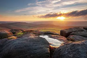 Derbyshire Landscape Prints: View from Stanage Edge at sunset