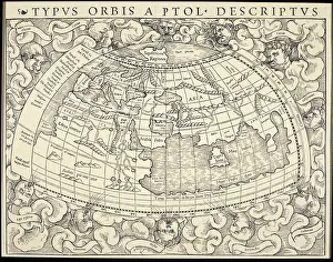 Historical Map Illustration Prints: World Map 1545