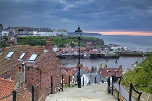 British Travel Photography Prints: The 199 Steps of Whitby at Sunset