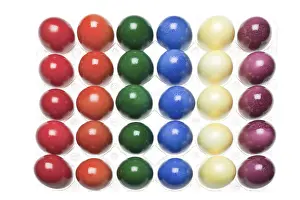 Studio Shot Of Easter Eggs Prints: 30 dyed easter eggs in six different colours