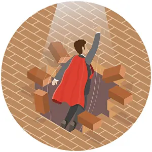 Flat Design Concept Prints: 3D Isometric Flat Illustration of Breaking Obstacles