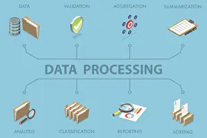 Food Photography Illustrations Prints: 3D Isometric Flat Illustration of Data Processing