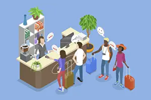 Healthcare System Design Prints: 3D Isometric Flat Illustration of Receptionist
