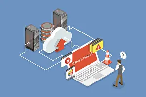 Flat Isometric Design Prints: 3D Isometric Flat Illustration of Server Error