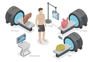 Magnetic Resonance Imaging MRI Prints: 3D Isometric Flat Illustration of Techniques Body Diagnostics