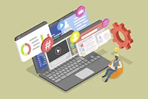 Computer Software Development Prints: 3D Isometric Flat Illustration of Web Developer