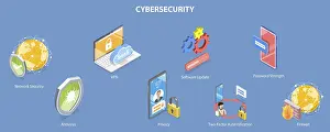 Data Protection Prints: 3D Isometric Flat Vector Conceptual Illustration of Cybersecurity