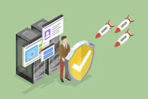 Cybersecurity Threats Prints: 3D Isometric Flat Vector Conceptual Illustration of Ddos Attack