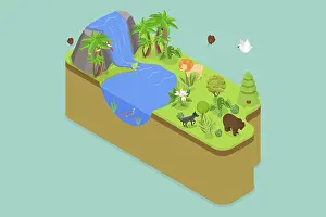 Natural Environment Picture Prints: 3D Isometric Flat Vector Conceptual Illustration of Ecosystem