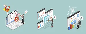 Artificial Intelligence Technology Prints: 3D Isometric Flat Vector Illustration of Advertising Efficiency AI-Technology