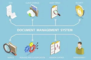 Document Management System Prints: 3D Isometric Flat Vector Illustration of Document Management System