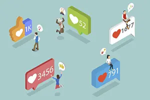Online Communication Icon Prints: 3D Isometric Flat Vector Illustration of Like Bubbles