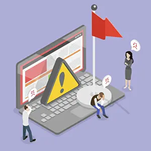 Red Color Symbolism Prints: 3D Isometric Flat Vector Illustration of Red Flag Alert