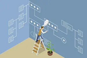Flat Vector Illustration Prints: 3D Isometric Flat Vector Illustration of Workflow Process Or Scheme