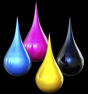 Close Up Concept Prints: 3d rendering of cmyk drops
