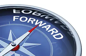 New Year Celebration Image Prints: 3D rendering of a compass with a forward icon