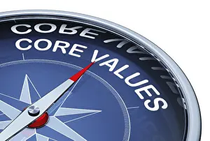 Educational System Symbol Prints: 3D rendering of an compass with the word core values