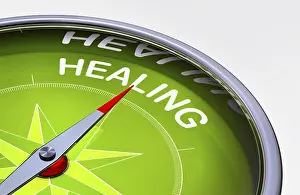 Healthcare System Image Prints: 3D rendering of a compass with the word healing