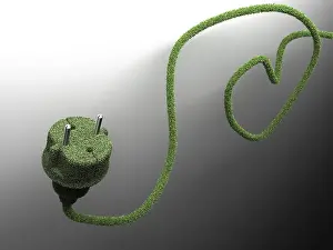 Alternative Power Supply Prints: 3d-rendering, grass covered plug and power cable