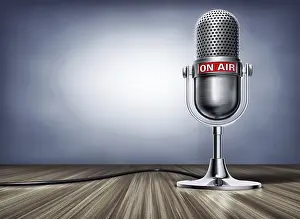 Studio Shot Image Prints: 3D rendering of a microphone with an on air icon