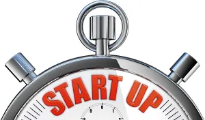 Deserted Business Scene Prints: 3D rendering of a stop watch with a start up icon