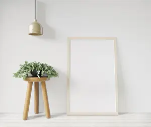 Digital Art Illustration Prints: White Poster Frame Print on Wooden Floor