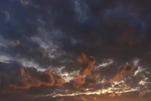 Reddish Clouds Germany Prints: Abned sky with reddish clouds, Thuringia, Germany