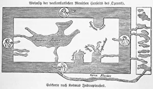 Antique Map Illustration Prints: Abode of the antediluvian people